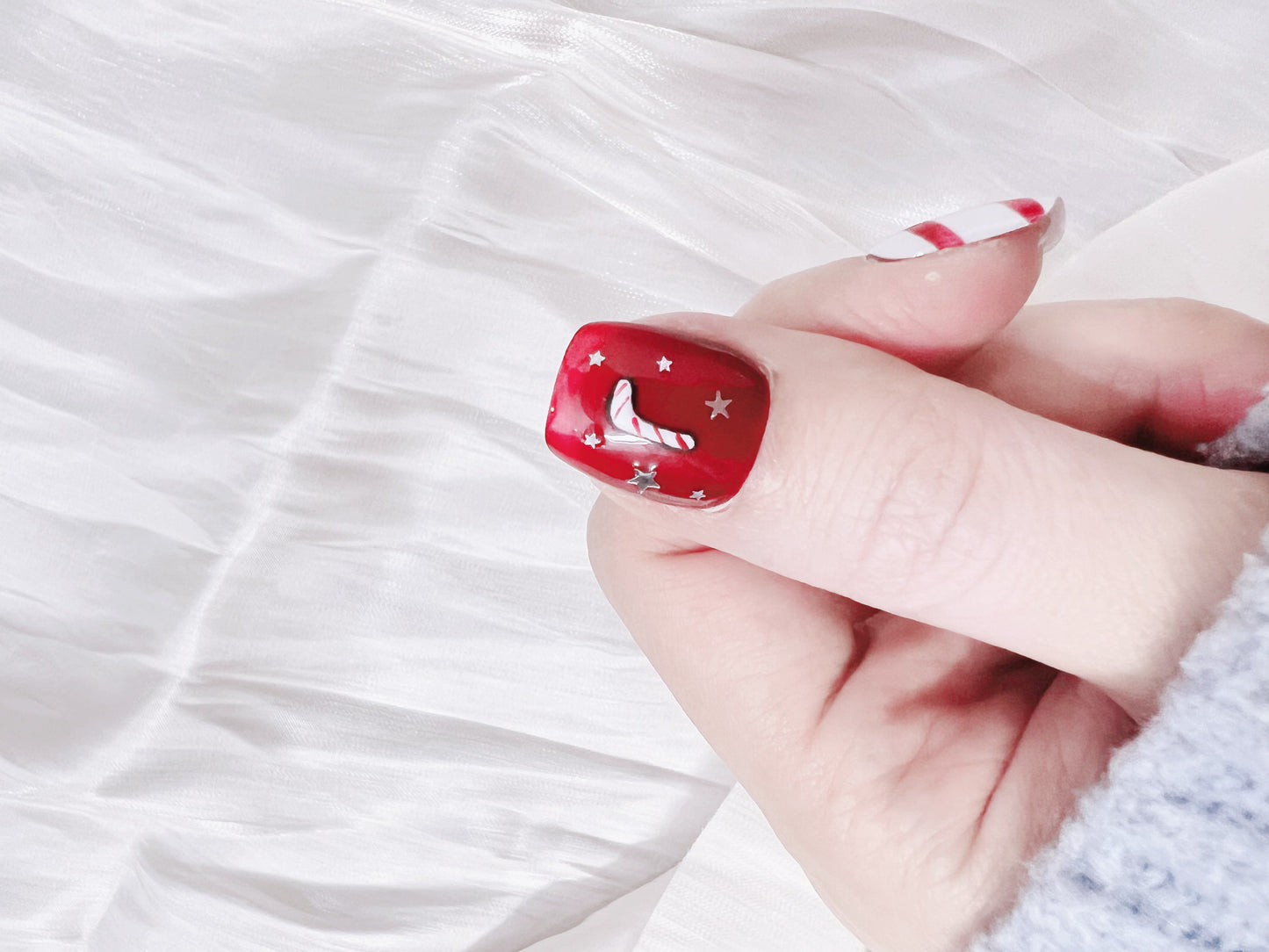 Christmas Press On Nails Red  Snowflake Heart Candy Cane Nails